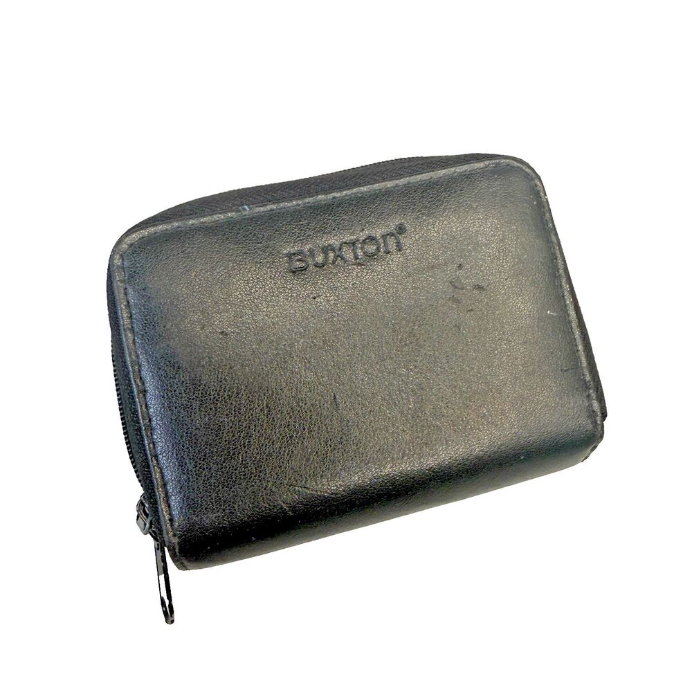 Buxton Genuine Leather Mini Accordion Wizard Wallet Black Zip Around GUC